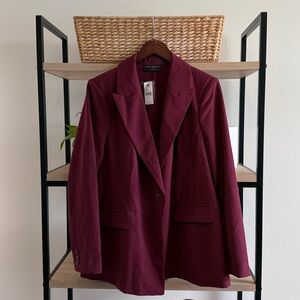 NWT Lane Bryant Burgundy Lined Woven Career Professional Blazer, 16